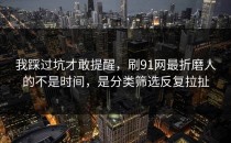 我踩过坑才敢提醒，刷91网最折磨人的不是时间，是分类筛选反复拉扯