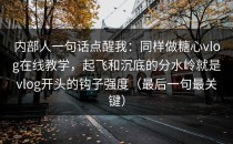 内部人一句话点醒我：同样做糖心vlog在线教学，起飞和沉底的分水岭就是vlog开头的钩子强度（最后一句最关键）