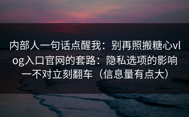 内部人一句话点醒我：别再照搬糖心vlog入口官网的套路：隐私选项的影响一不对立刻翻车（信息量有点大）