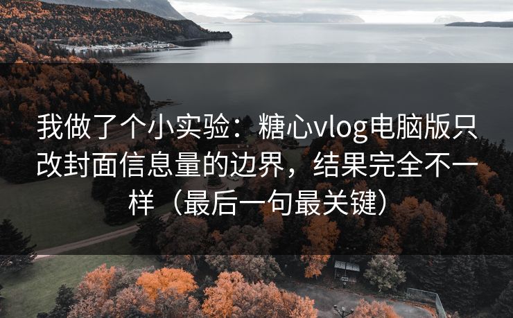 我做了个小实验：糖心vlog电脑版只改封面信息量的边界，结果完全不一样（最后一句最关键）