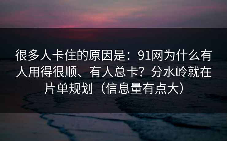 很多人卡住的原因是：91网为什么有人用得很顺、有人总卡？分水岭就在片单规划（信息量有点大）